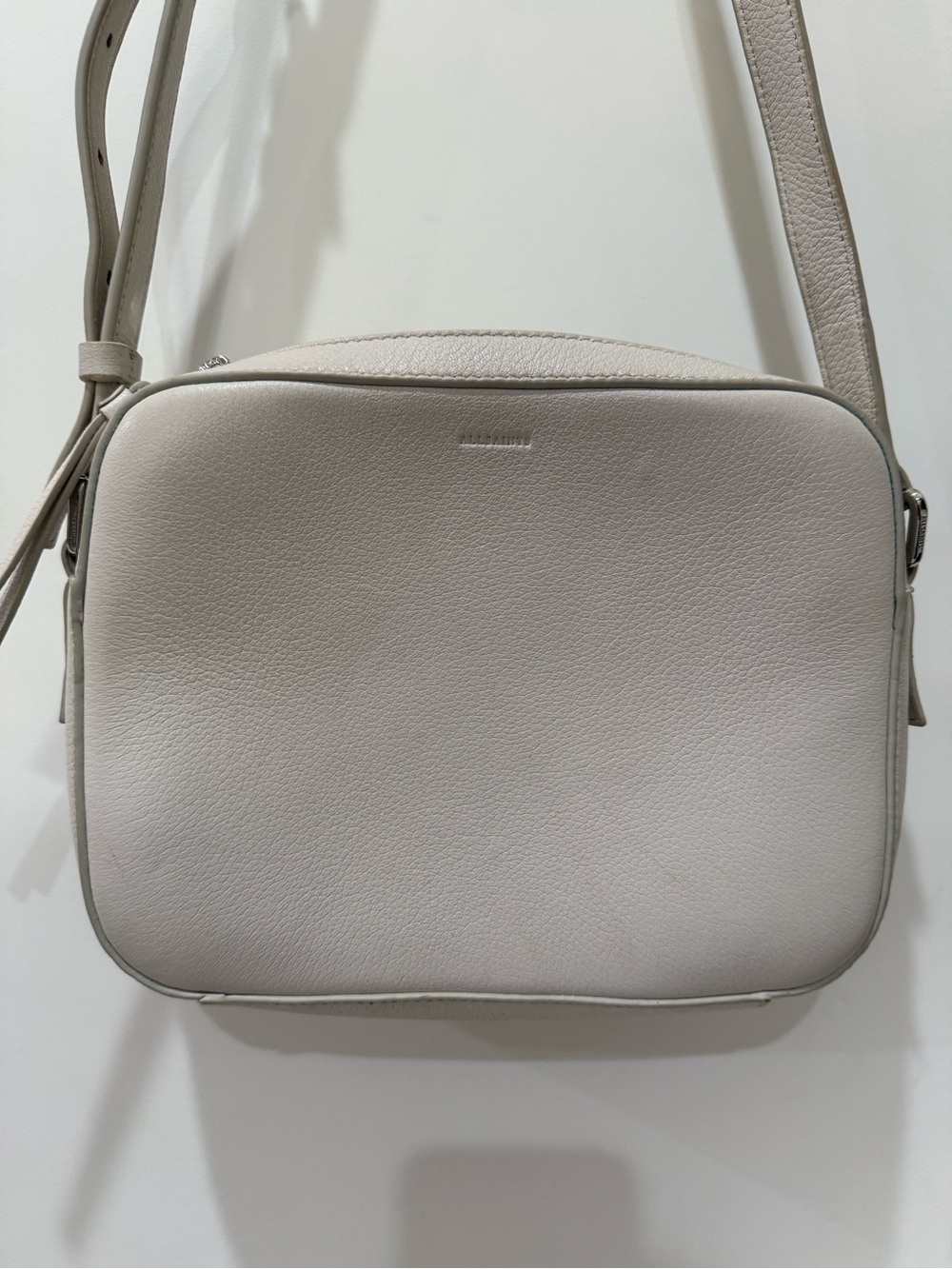 All Saints Minimal Pebbled Leather Crossbody Bag in Light Beige